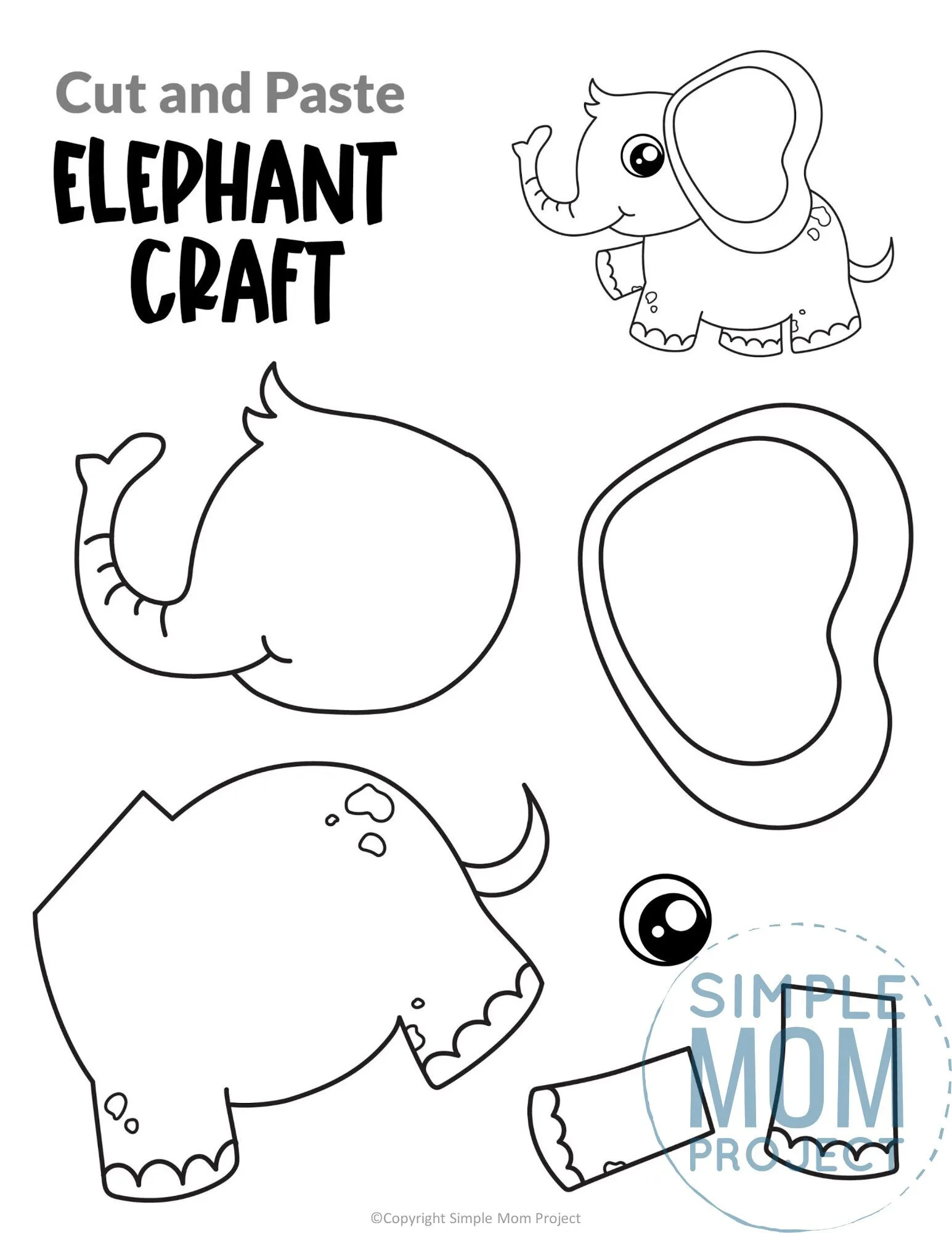 Free Printable Elephant Craft Template – Simple Mom Project pertaining to White Elephant Cut Out Printable