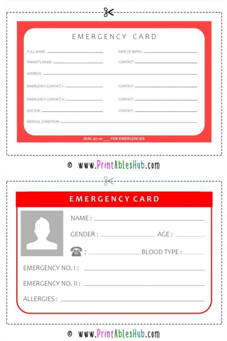 Free Printable Emergency Card Templates [Pdf Included] with regard to Free Printable Emergency Medical Card