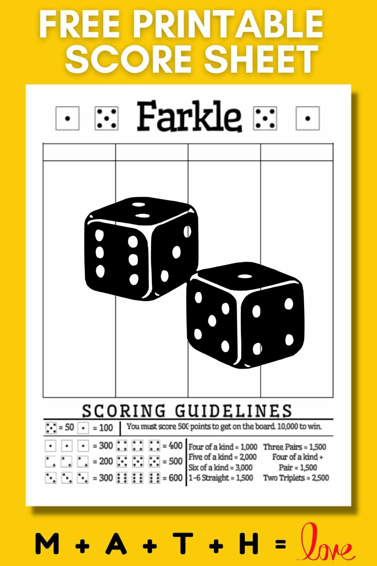 Free Printable Farkle Score Sheet With Scoring Rules (Pdf) pertaining to Free Printable Farkle Rules