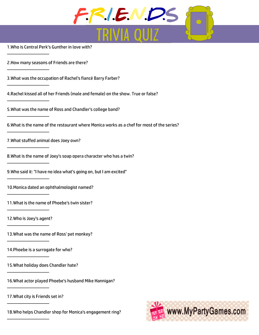 Free Printable Friends Tv Show Trivia Quiz With Key inside Free Printable Pub Quiz Questions And Answers