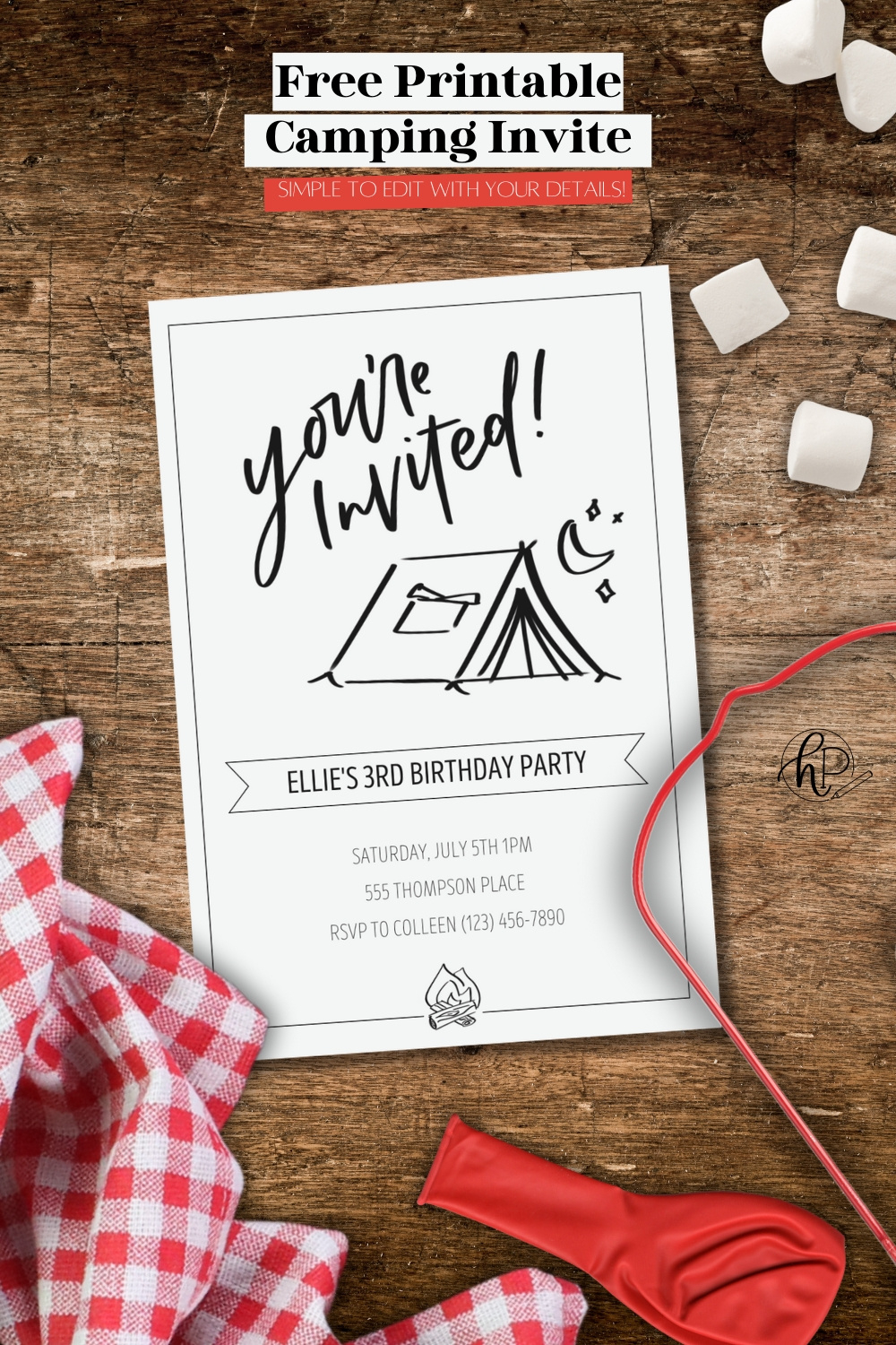 Free Printable Hand Lettered Invitation For A Camping Party - for Free Printable Camping Themed Birthday Invitations