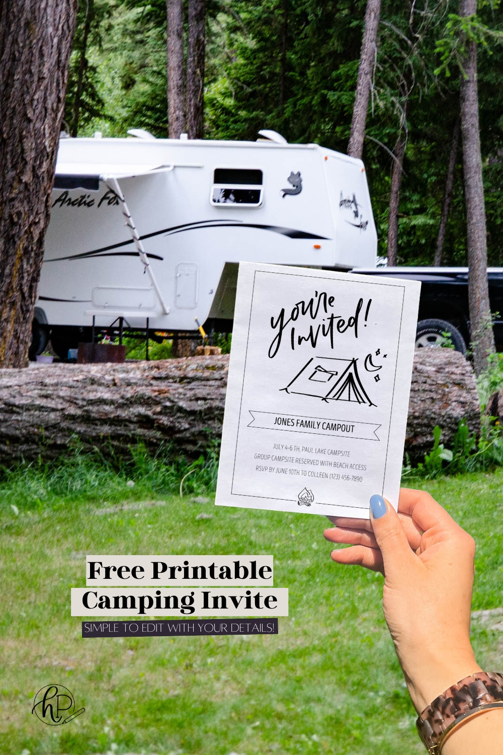 Free Printable Hand Lettered Invitation For A Camping Party - in Free Printable Camping Themed Birthday Invitations