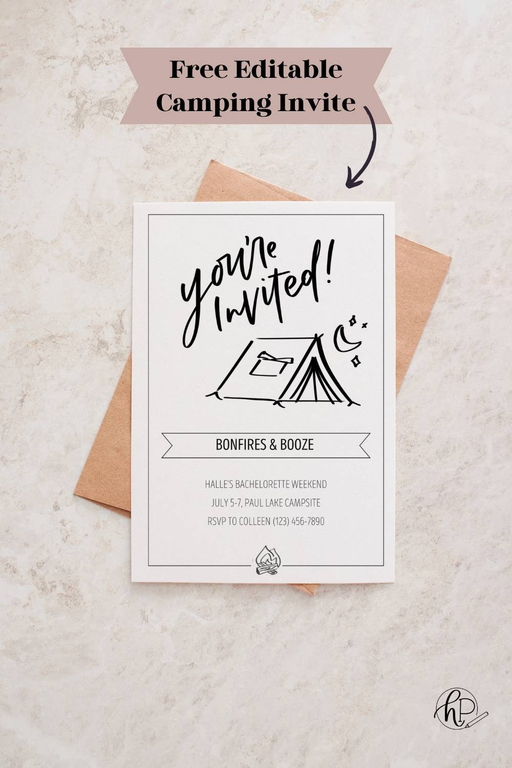 Free Printable Hand Lettered Invitation For A Camping Party - inside Free Printable Camping Themed Birthday Invitations