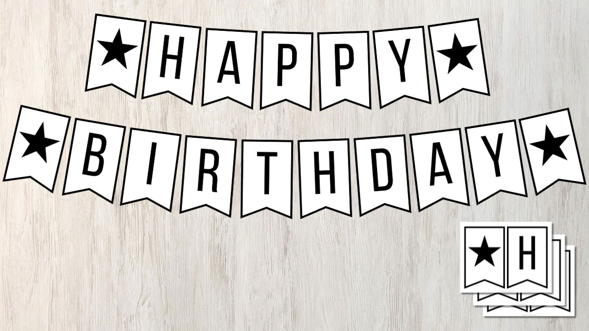 Free Printable Happy Birthday Banner In Black And White for Free Happy Birthday Sign Printable
