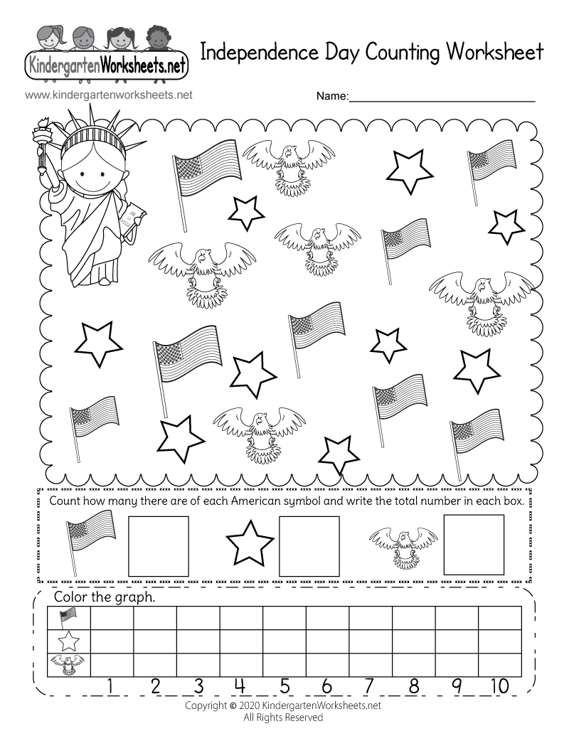 Free Printable Independence Day Counting Worksheet inside Free Independence Day Printables