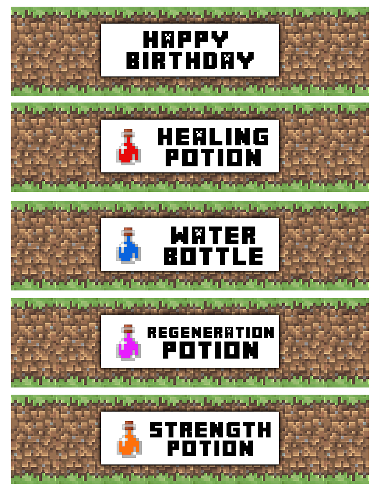 Free Printable Minecraft Bottle Labels - Png Party Decoration with Minecraft Water Bottle Label Free Printable