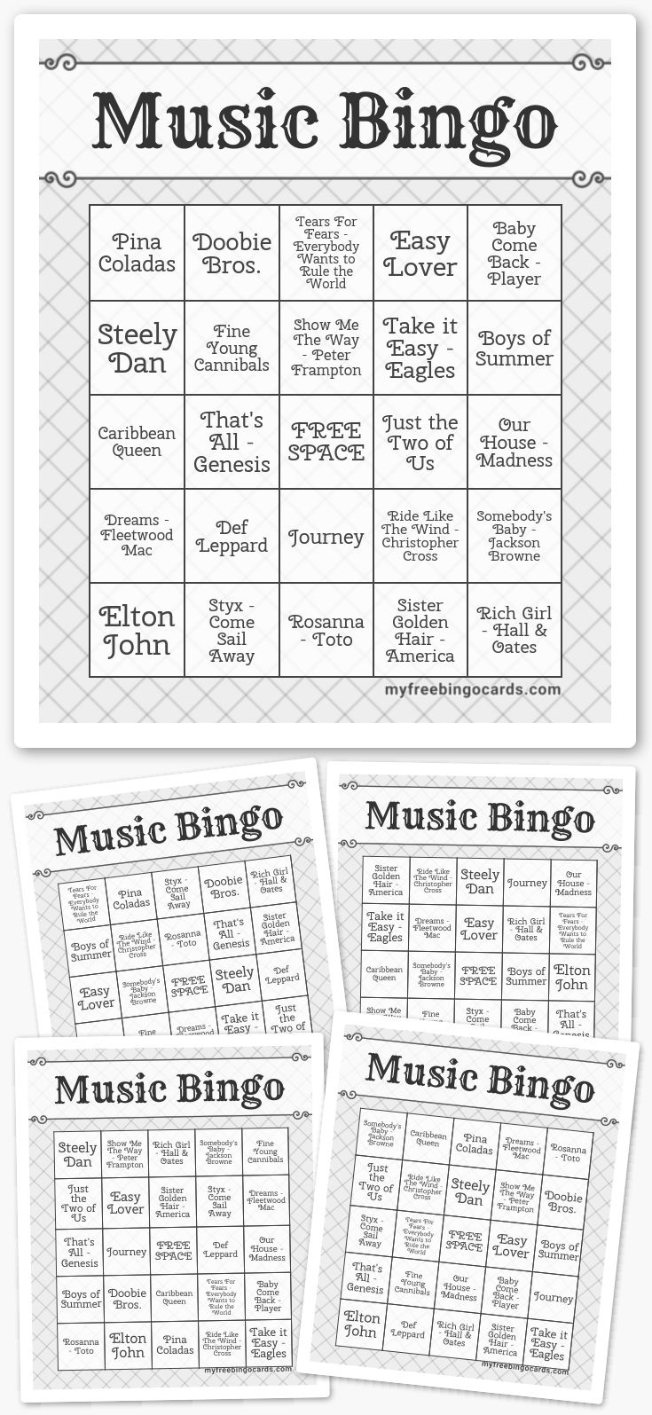 Free Printable Music Bingo Cards in Free Music Bingo Cards Printables