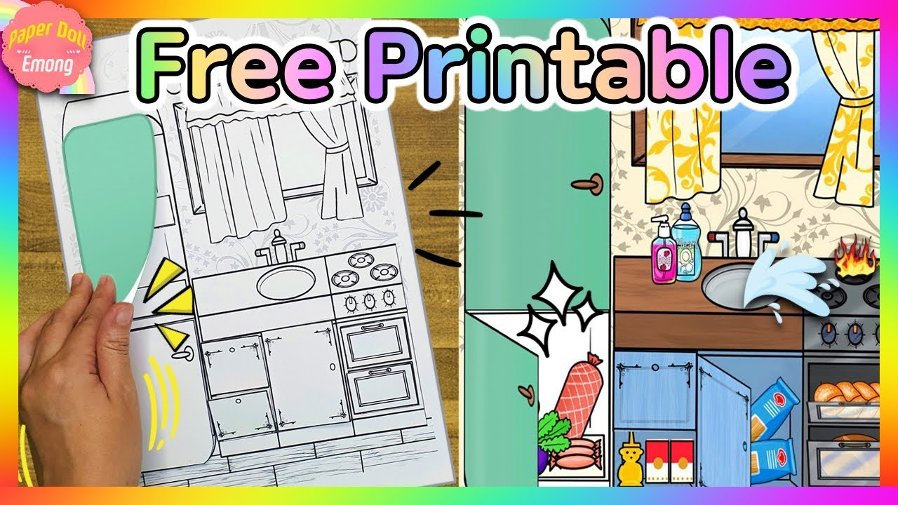 Free Printable Paper Dollhouse #3 Paper Quiet Book The Kitchen | Diy Coloring Book Making inside Free Paper Dollhouse Printables