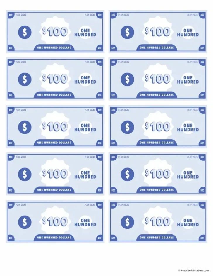 Free Printable 100 Dollar Bill