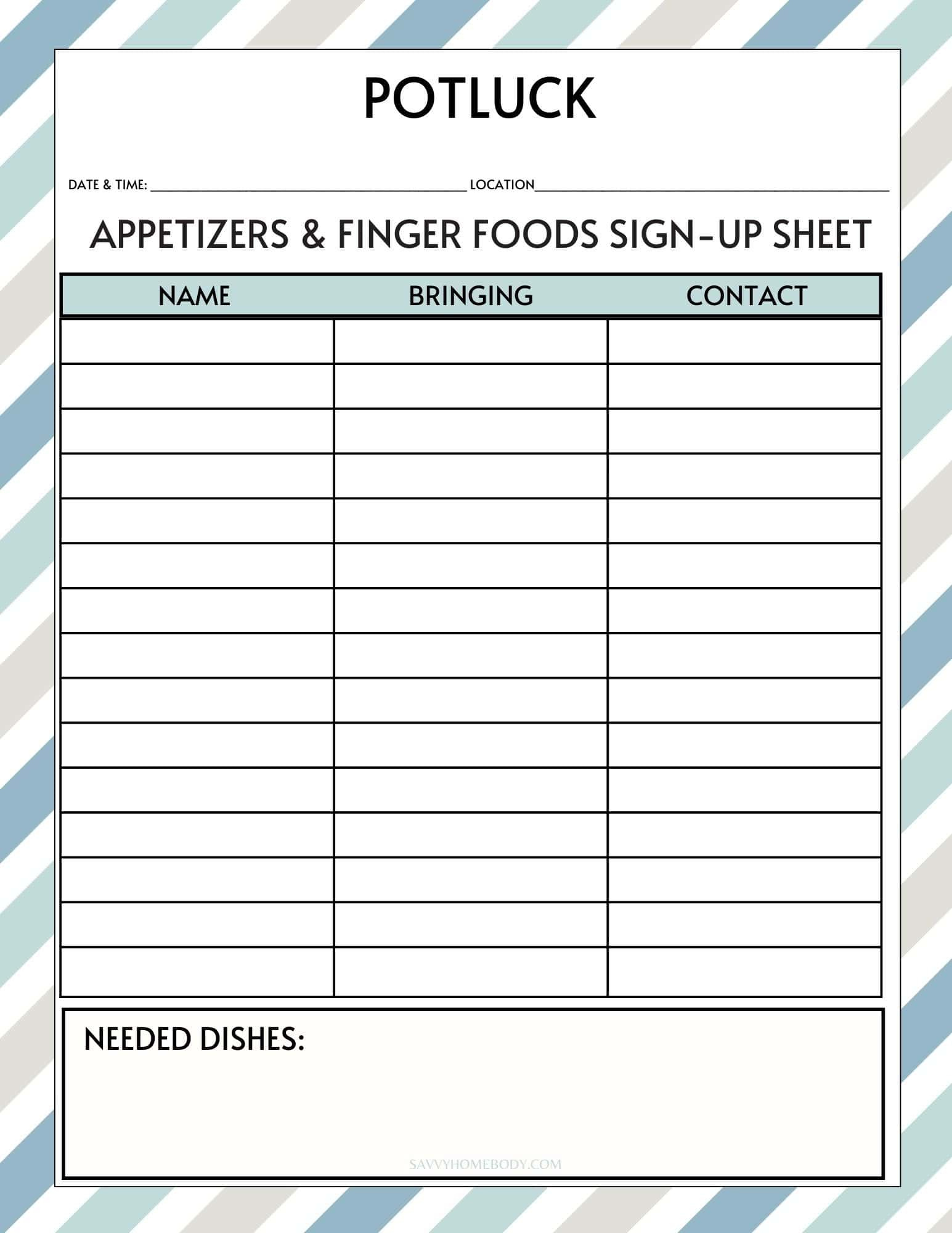 Free Printable Potluck Sign Up Sheets with regard to Free Potluck Template