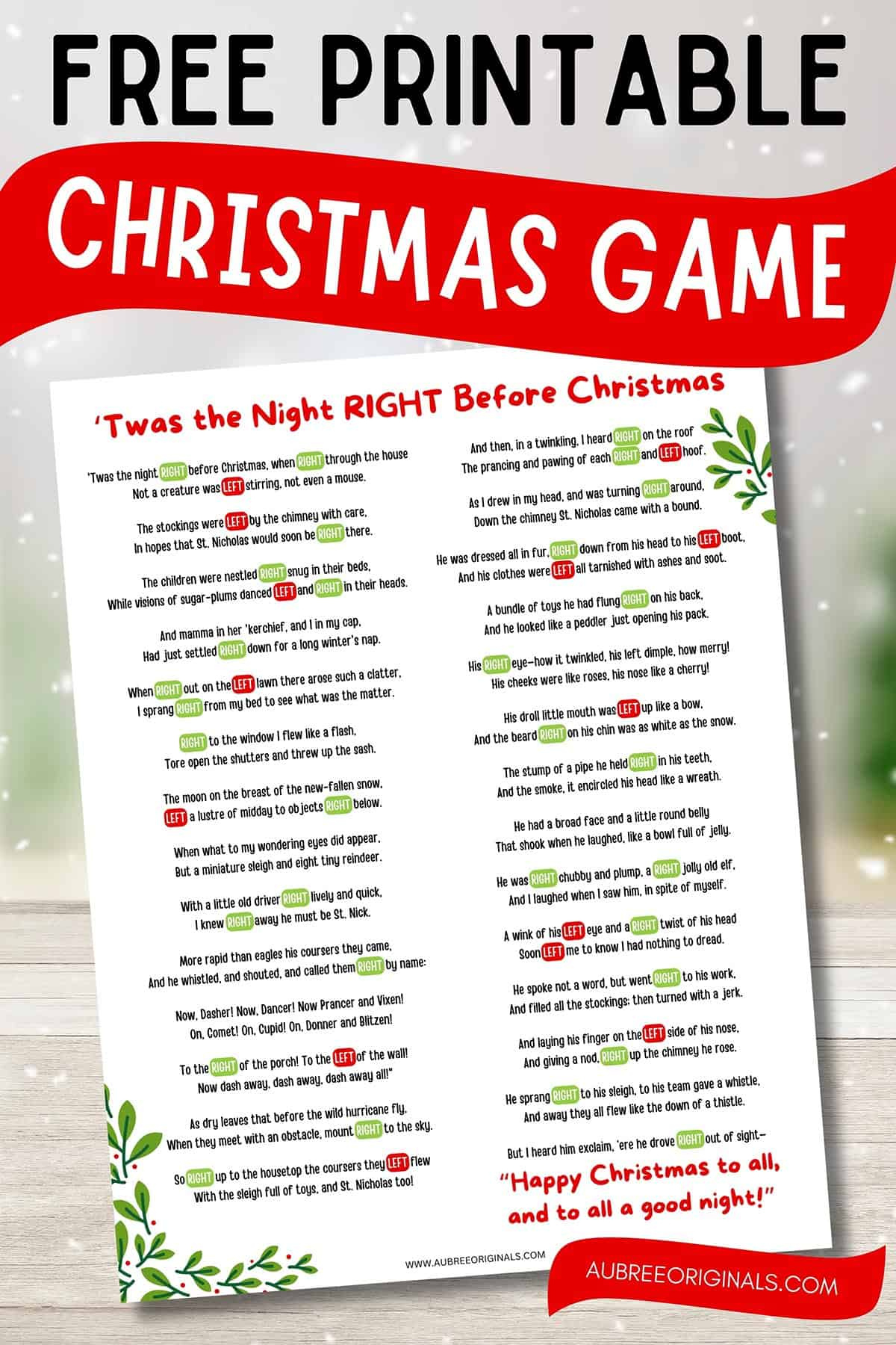Free Printable Right Left Christmas Game Story - Aubree Originals regarding Free Printable White Elephant Numbers List