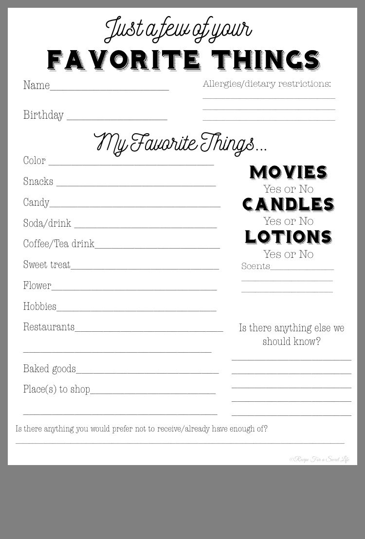 Free Printable Secret Sister Questionnaire - Printable Party Favors within Free Printable Secret Sister Questionnaire