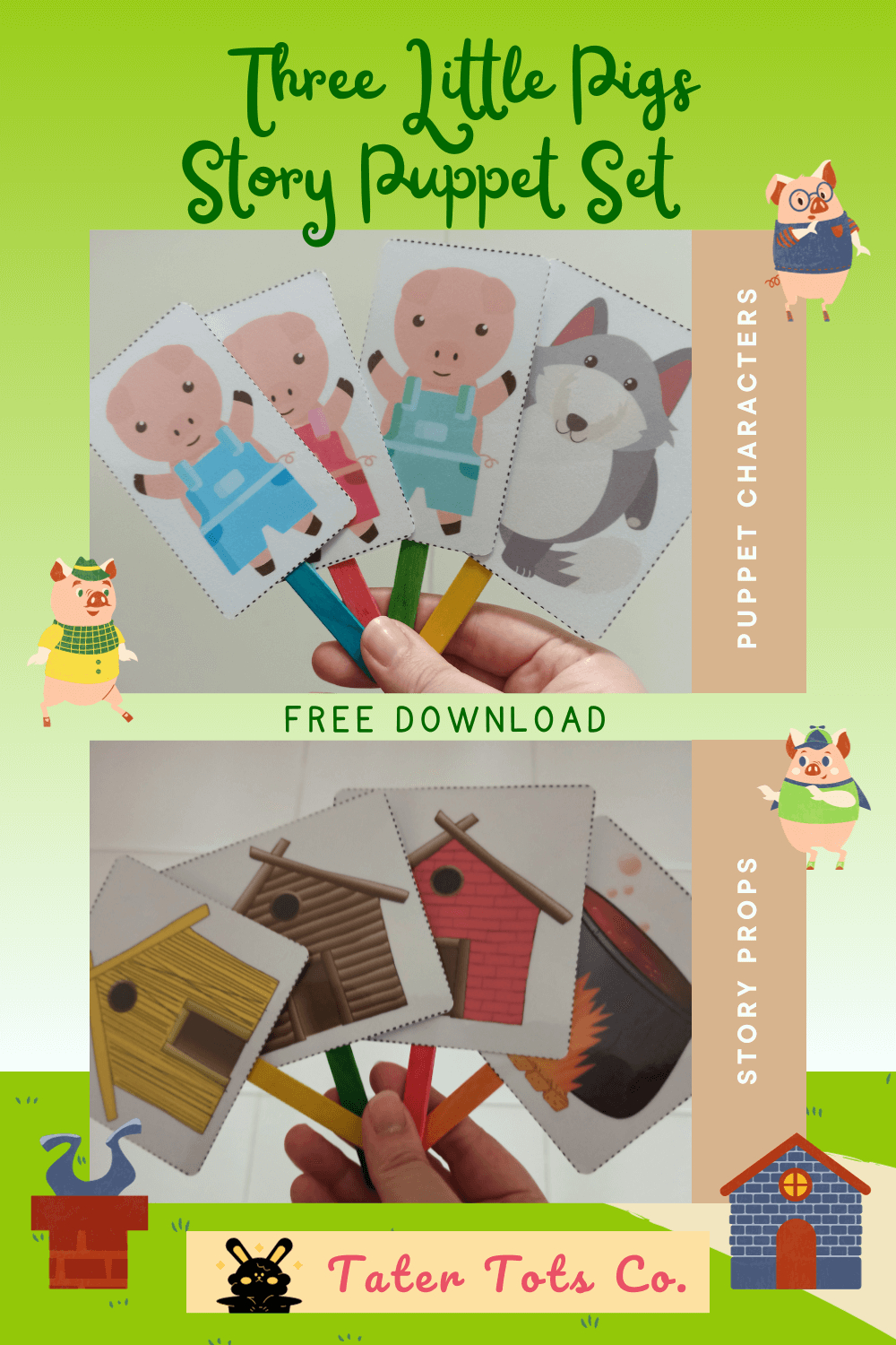 Free Printable Three Little Pigs Story Puppet Set With Script in Free Printable Puppet Show Scripts