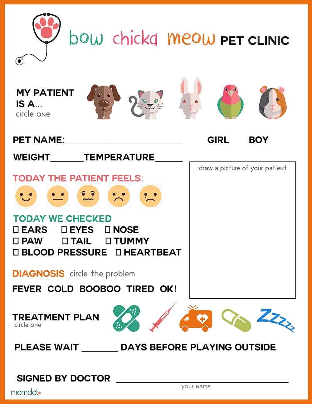 Free Printable: Vet Office Pretend Play Sheet regarding Dramatic Play Vet Clinic Free Printables