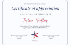 Free Printable Veterans Certificate Of Appreciation – Printable within Free Printable Certificates of Appreciation For Veterans