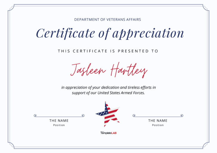 Free Printable Certificates of Appreciation For Veterans