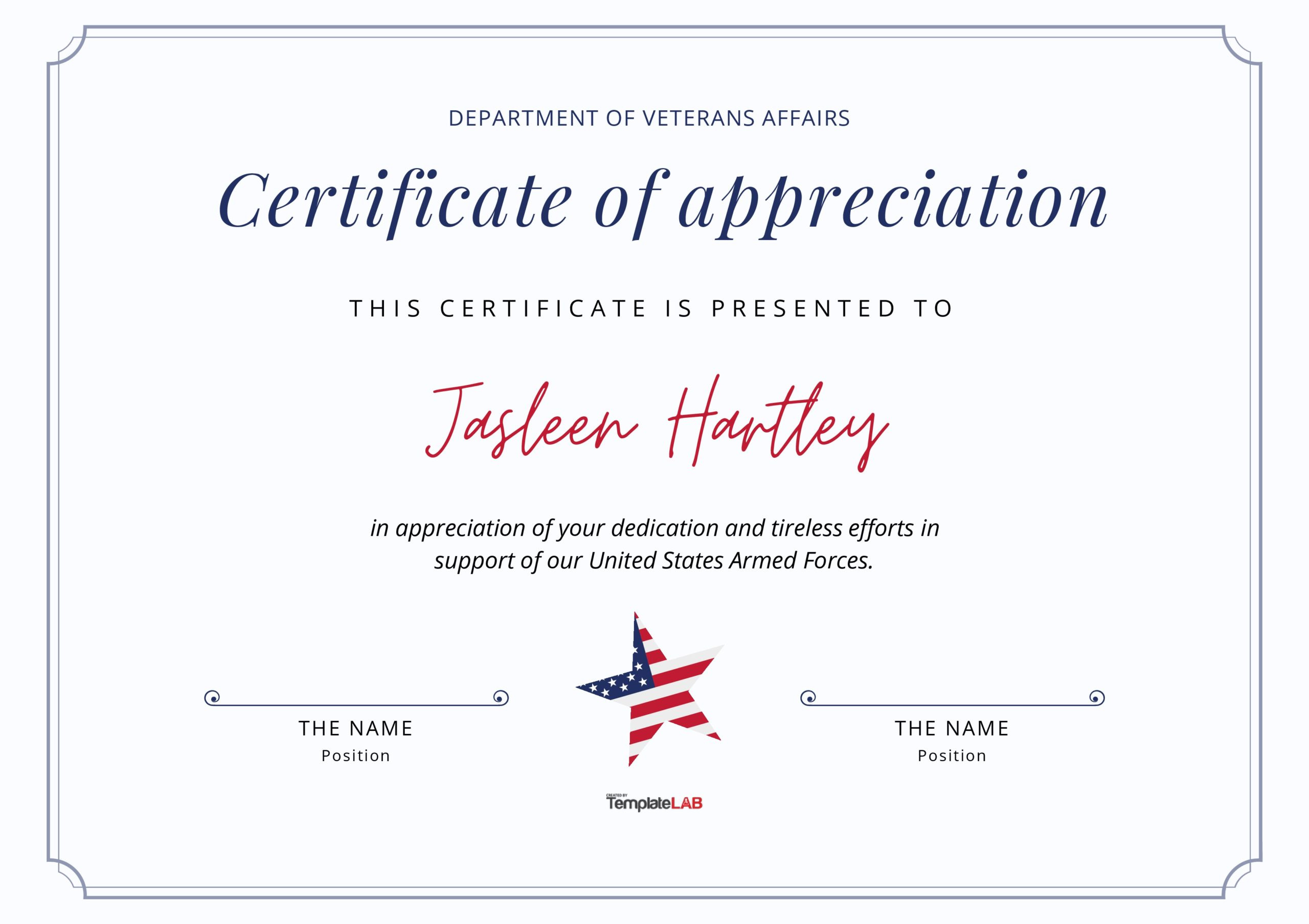 Free Printable Veterans Certificate Of Appreciation - Printable within Free Printable Certificates of Appreciation For Veterans