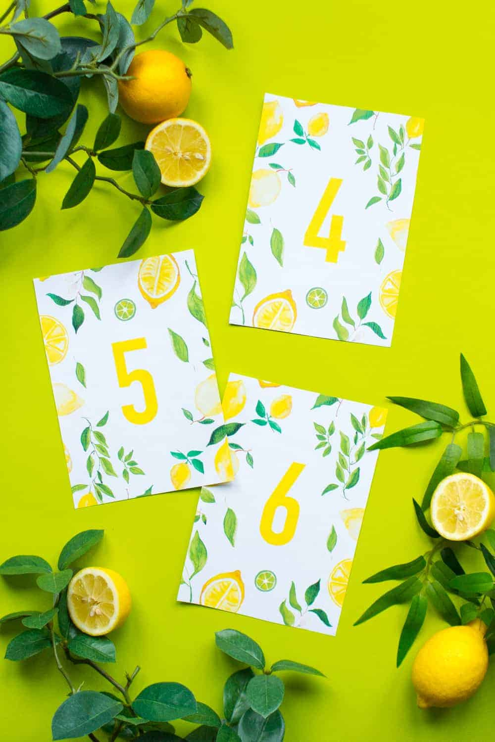 Free Printable Wedding Table Numbers Lemon Themed Spring Greenery with regard to Downloadable Free Printable Table Numbers