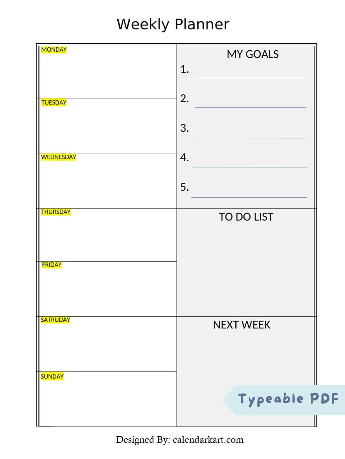 Free Printable Weekly Planner Templates - Calendarkart throughout Free Printable Weekly Appointment Sheets