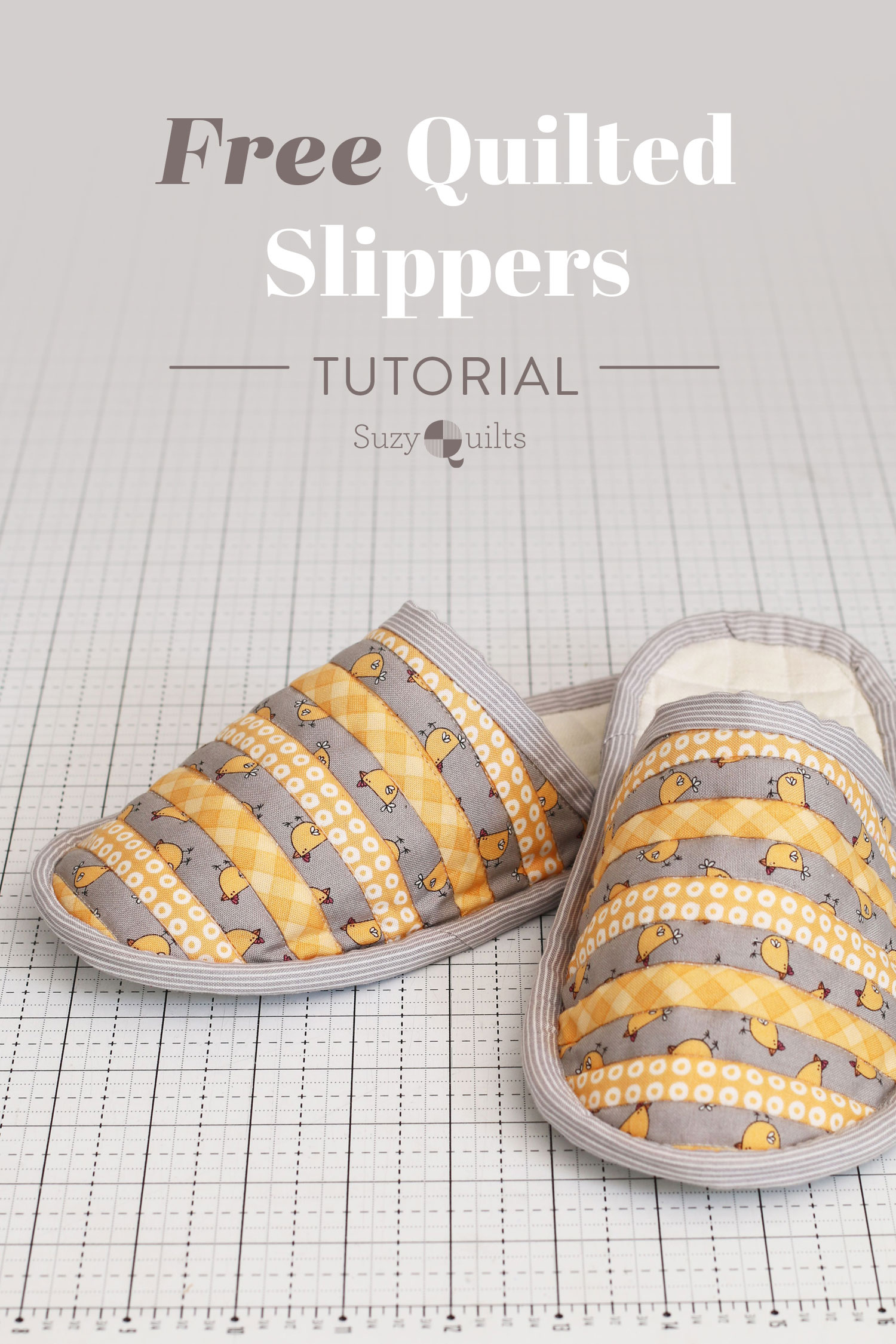 Free Quilted Slippers Tutorial - Suzy Quilts with Free Template Slipper Boot Sewing Pattern