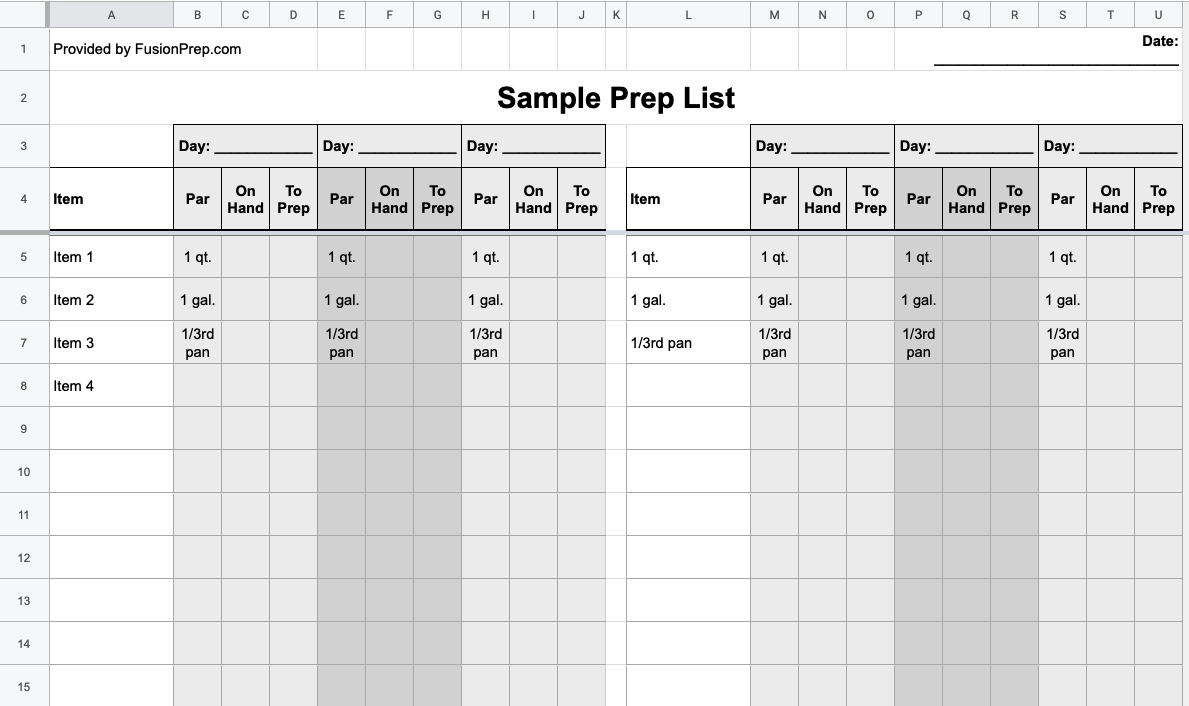 Free Restaurant Prep List Templates — Fusionprep inside Restaurant Prep List Template Free