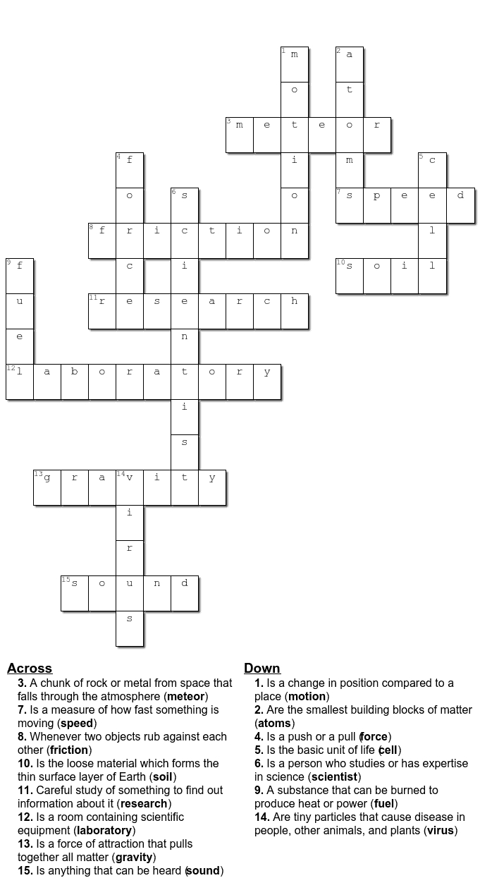 Free Science Crossword Printable Game Sheets - Crazy Laura in Free Printable Crossword Puzzles Medium Difficulty With Answers