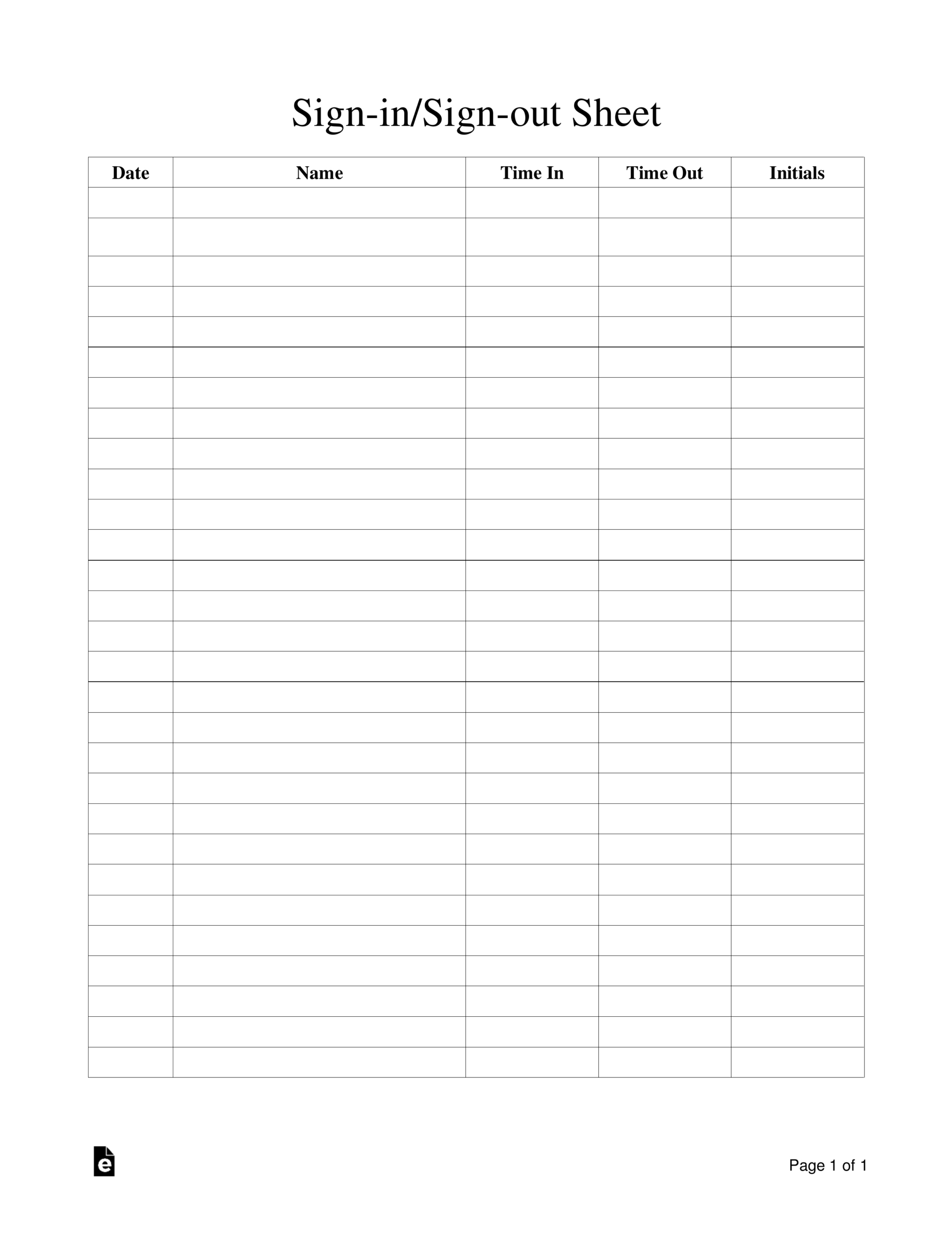 Free Sign-In/Sign-Out Sheet Template - Pdf | Word – Eforms in Free Printable Sign in and Out Sheets