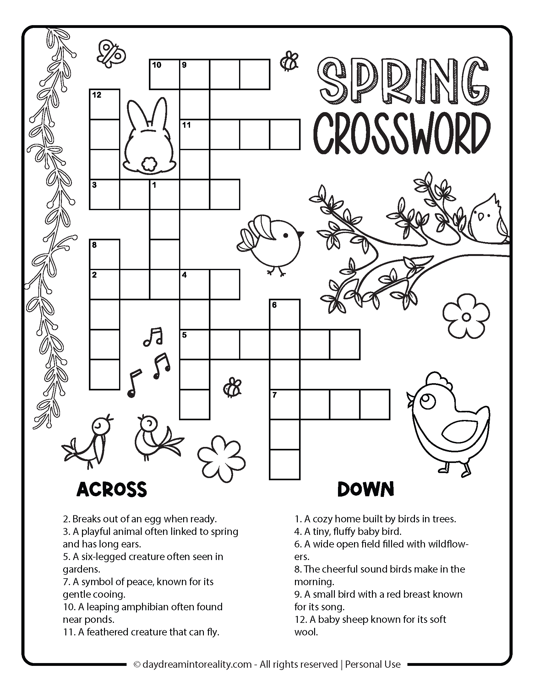 Free Spring Crossword | Pdf Printables: Easy, Medium, Hard intended for Free Printable Crosswords For Beginners