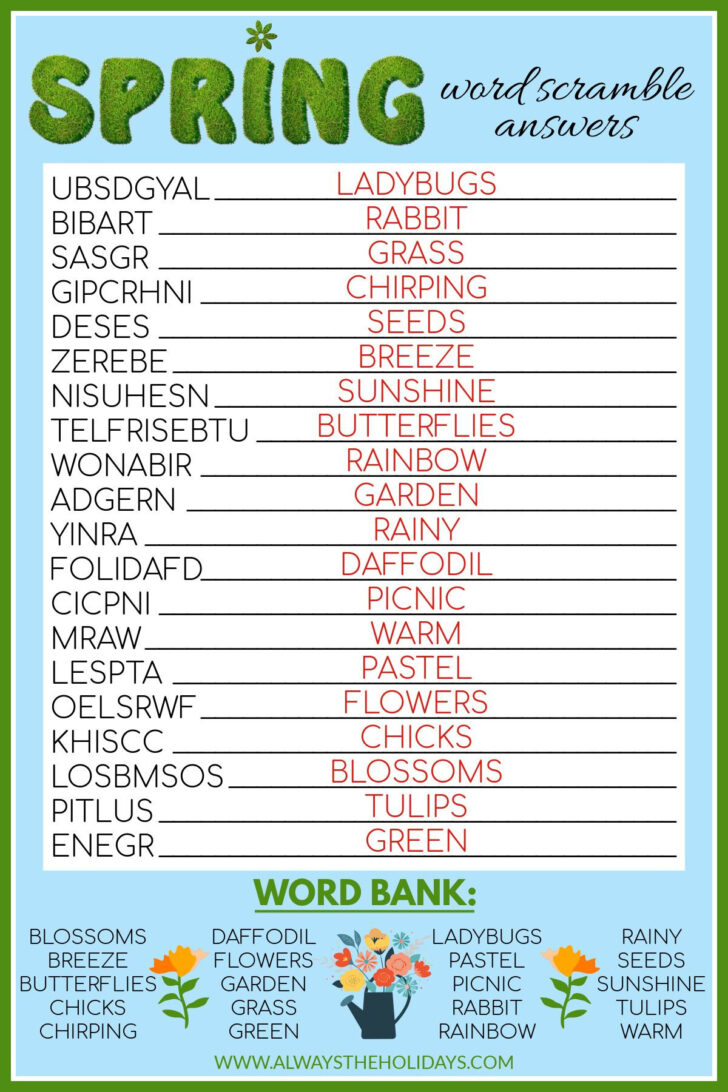 Free Printable Word Jumbles