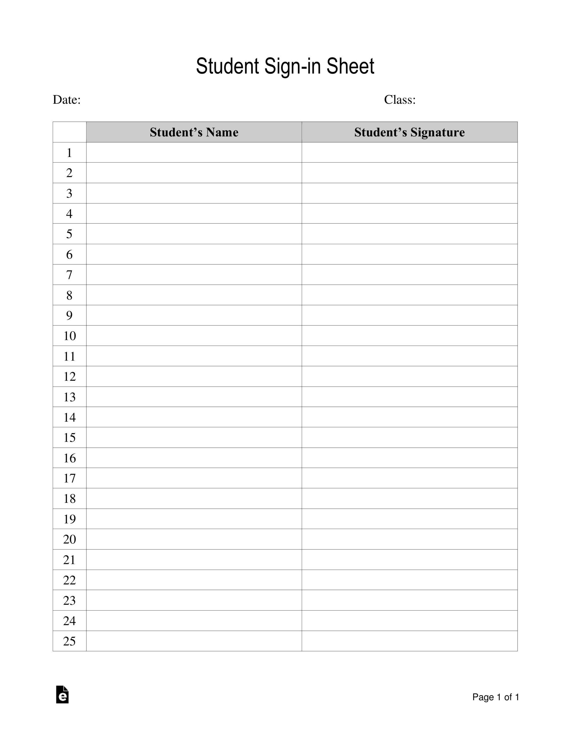 Free Student Sign-In Sheet Template - Pdf | Word – Eforms in Free Printable Sign in Sheet