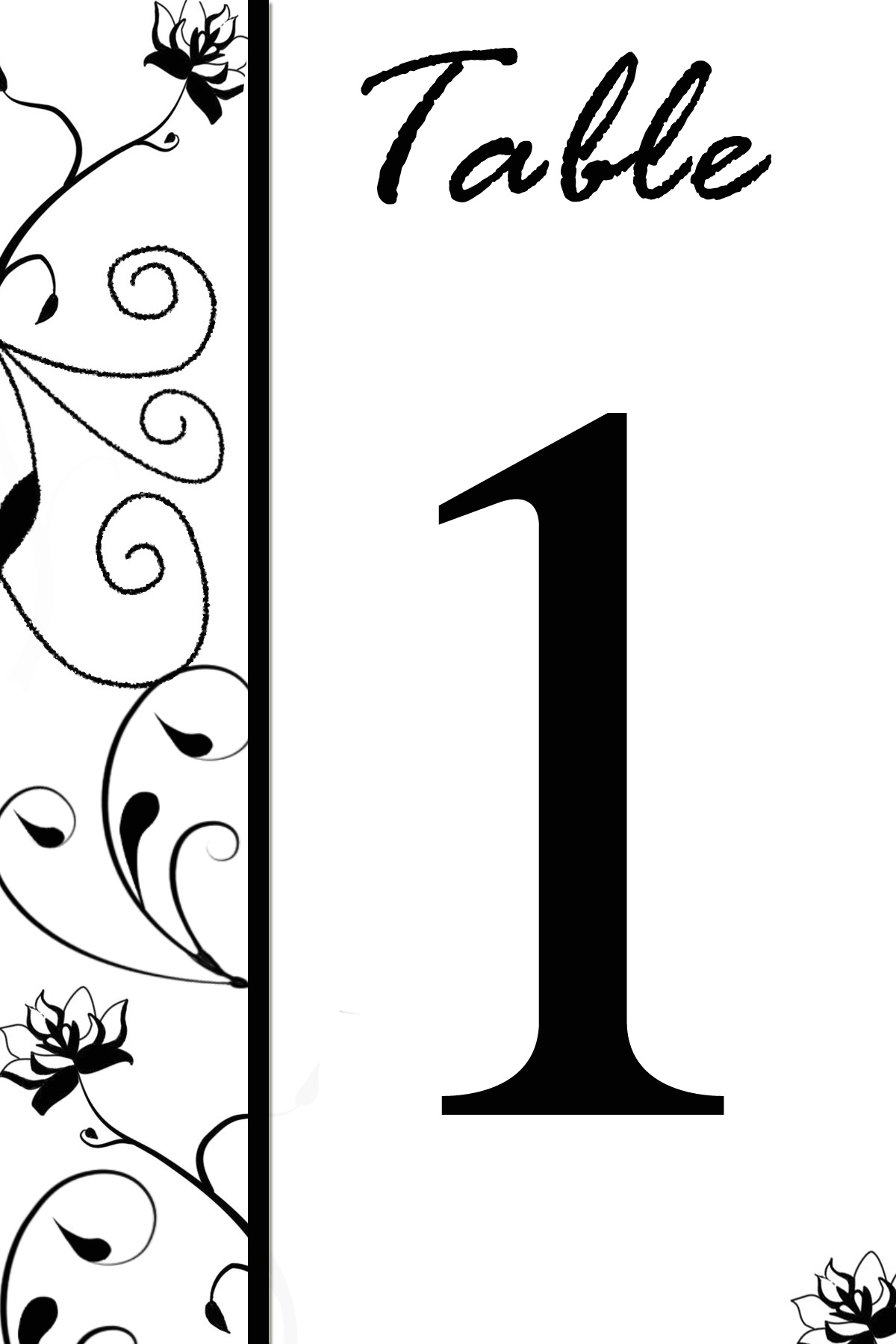 Free Table Number Templates~Swirly Flowers - Bridal Party Tees regarding Downloadable Free Printable Table Numbers