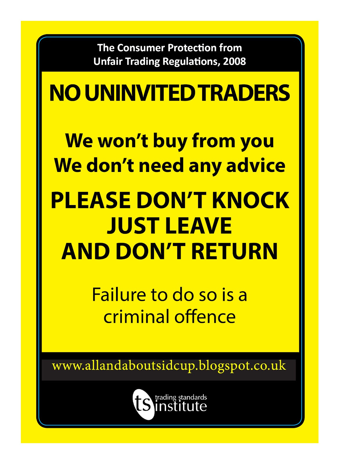 Free Trading Standards-Approved Cold Callers Sign | Safer throughout Free Printable No Cold Callers Sign