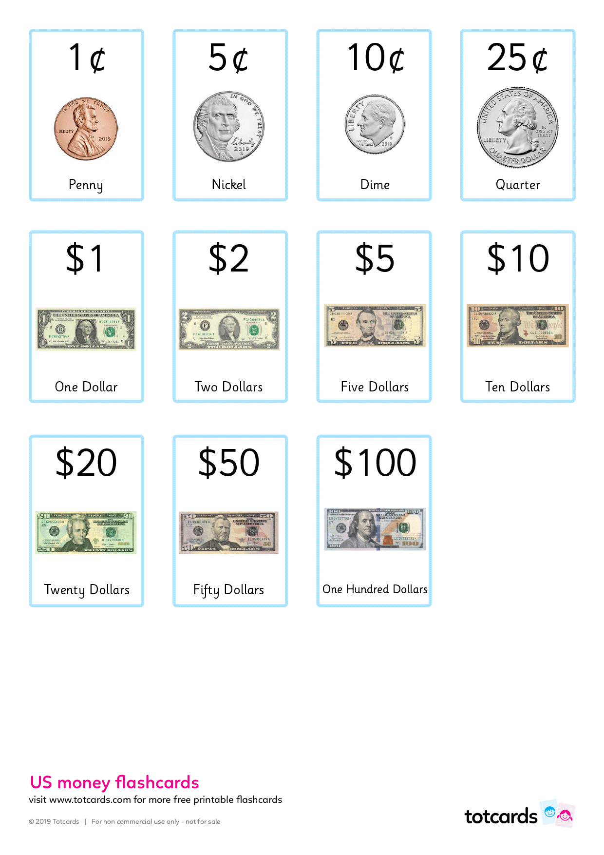 Free Us Money Flashcards For Kids - Totcards intended for Free Printable Coin Chart