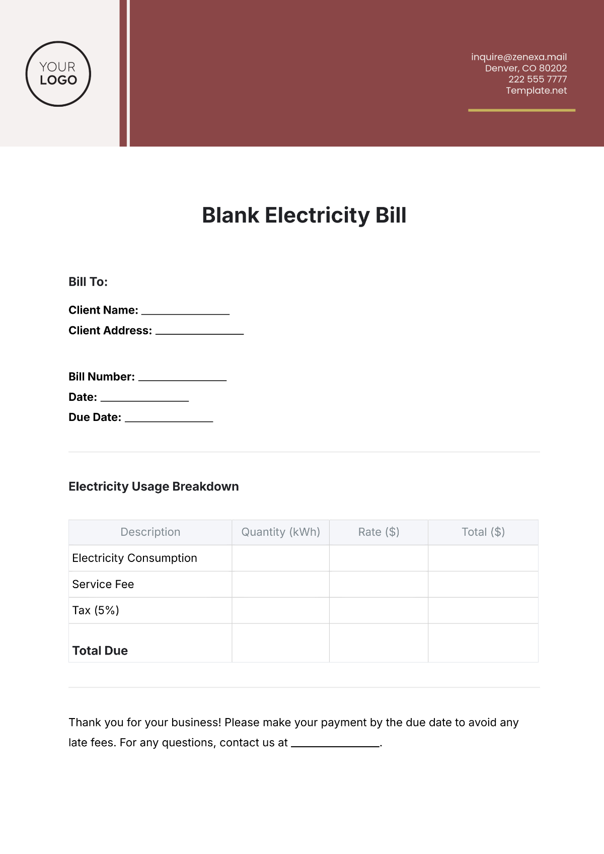 Free Utility Bill Template To Edit Online intended for Free Utility Bill Template