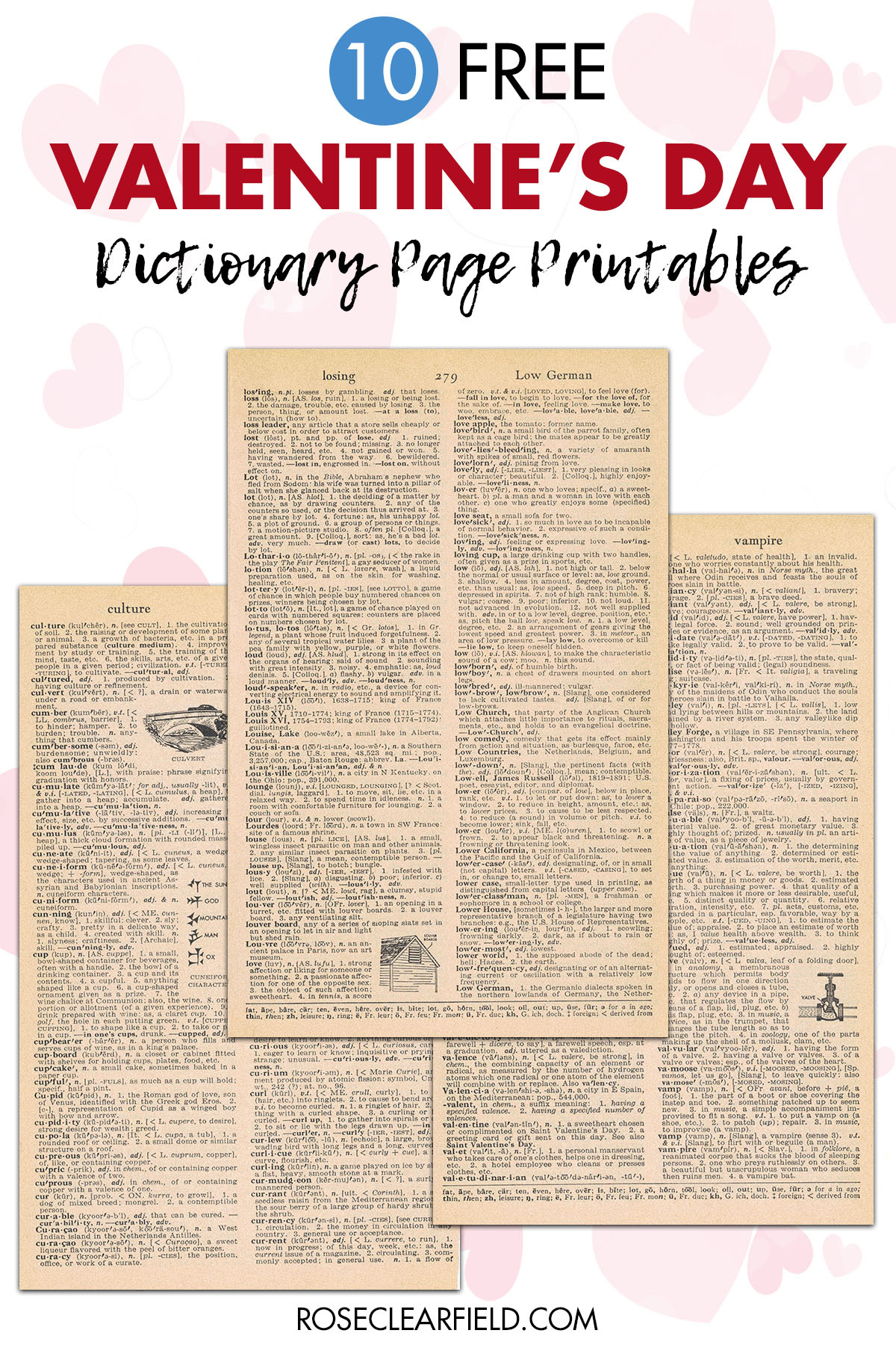 Free Valentine&amp;#039;S Day Dictionary Page Printables • Rose Clearfield intended for Free Printable Picture Dictionaries