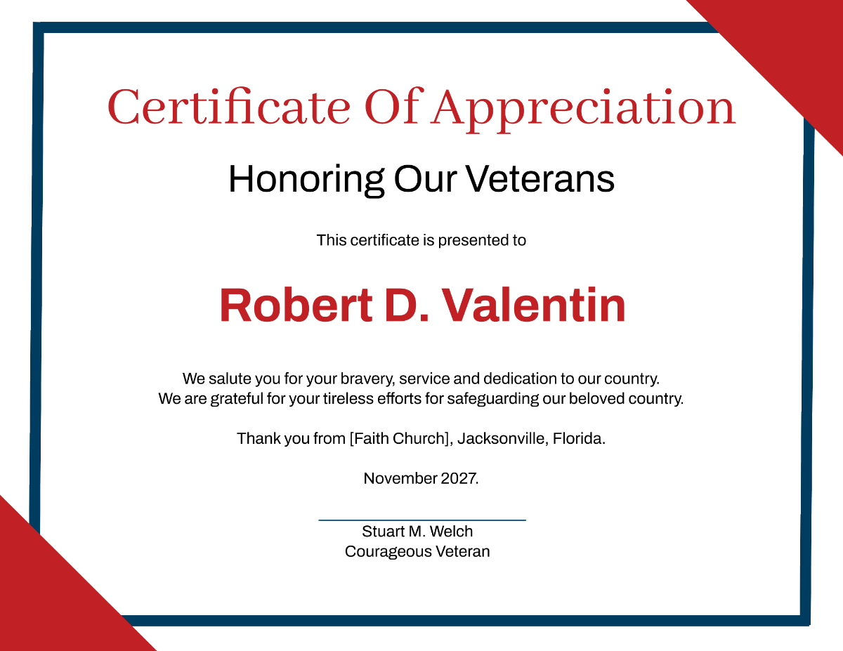 Free Veterans Day Appreciation Certificate Template To Edit Online throughout Free Printable Certificates Of Appreciation For Veterans
