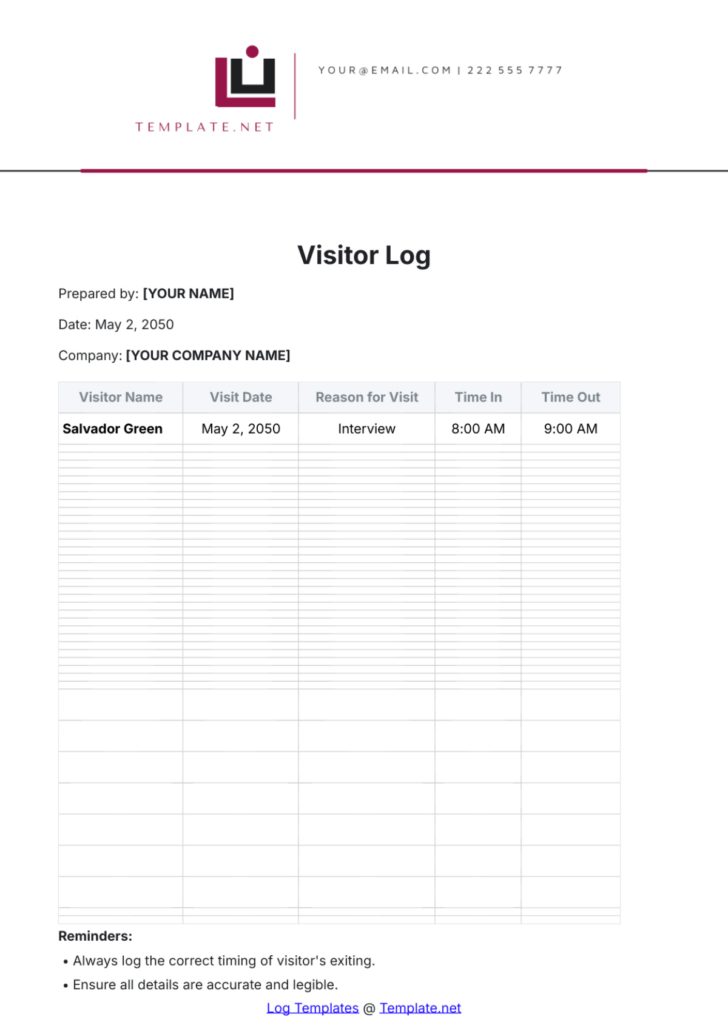 Free Visitor Log Template