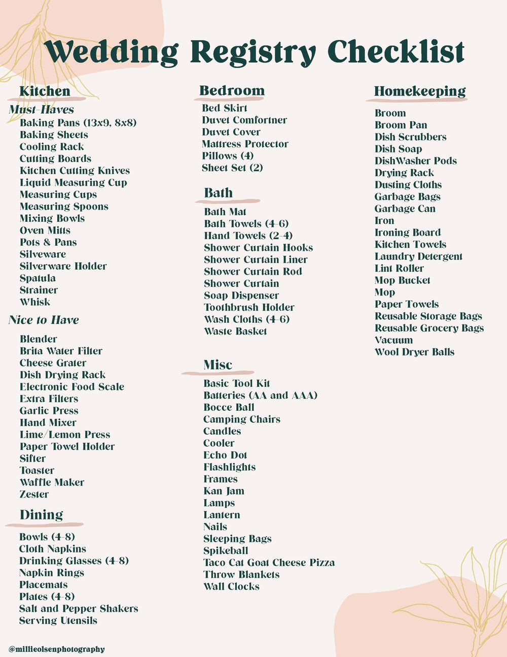 Free Wedding Registry Checklist Printable within Free Printable Wedding Registry Checklist