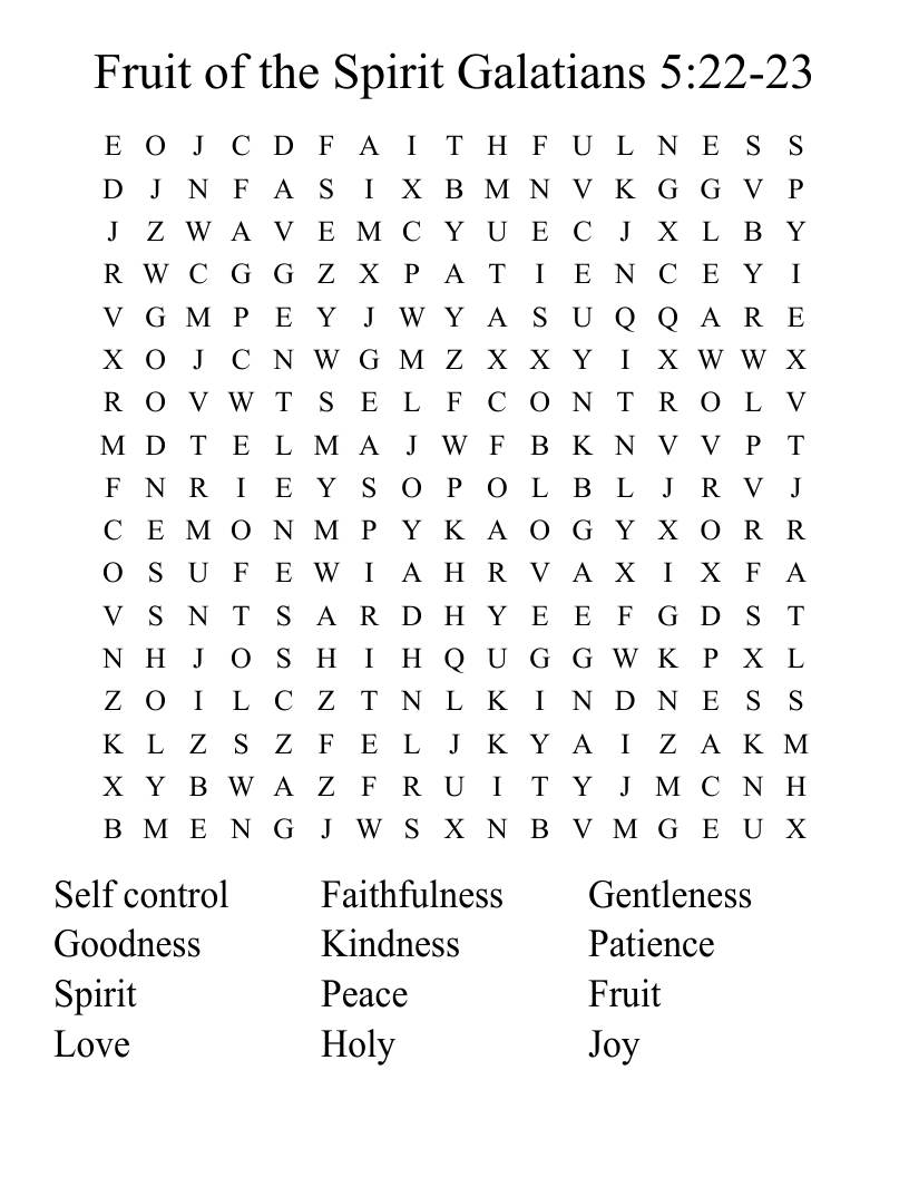 Fruit Of The Spirit Galatians 5:22-23 Word Search - Wordmint with regard to Free Printable Fruit of the Spirit Word Search