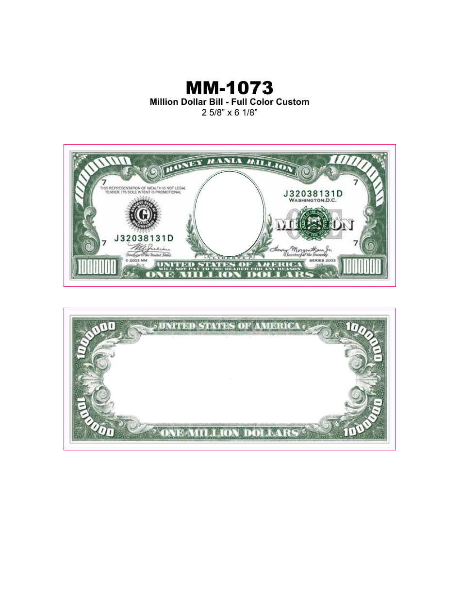 Full Color Million Dollar Bill Template Download Printable Pdf regarding Free Printable One Million Dollar Bill