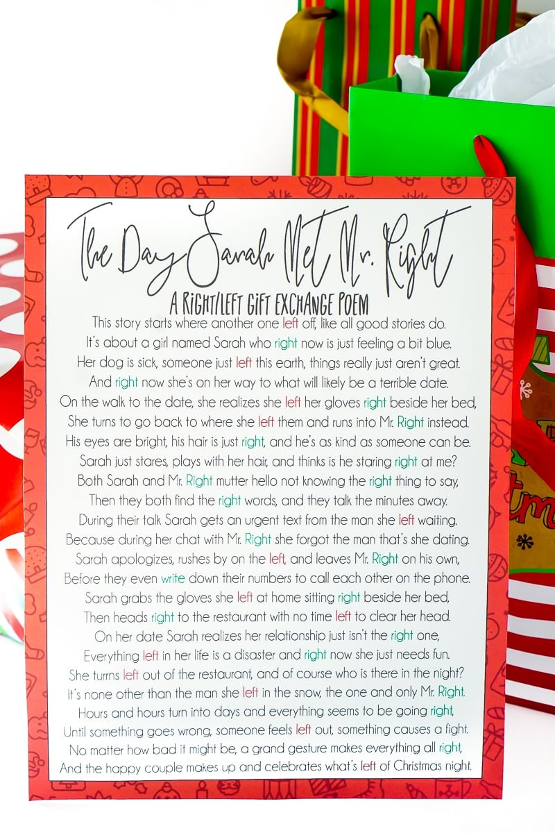 Fun Left Right Christmas Game (4 Printable Stories) - Play Party Plan with White Elephant Gift Exchange Poem Printable