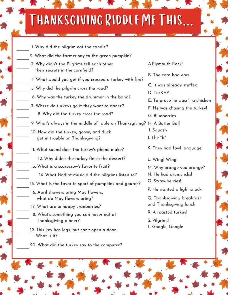 Fun Thanksgiving Riddle Me This Free Printable - Originalmom pertaining to Free Printable Riddles For Adults