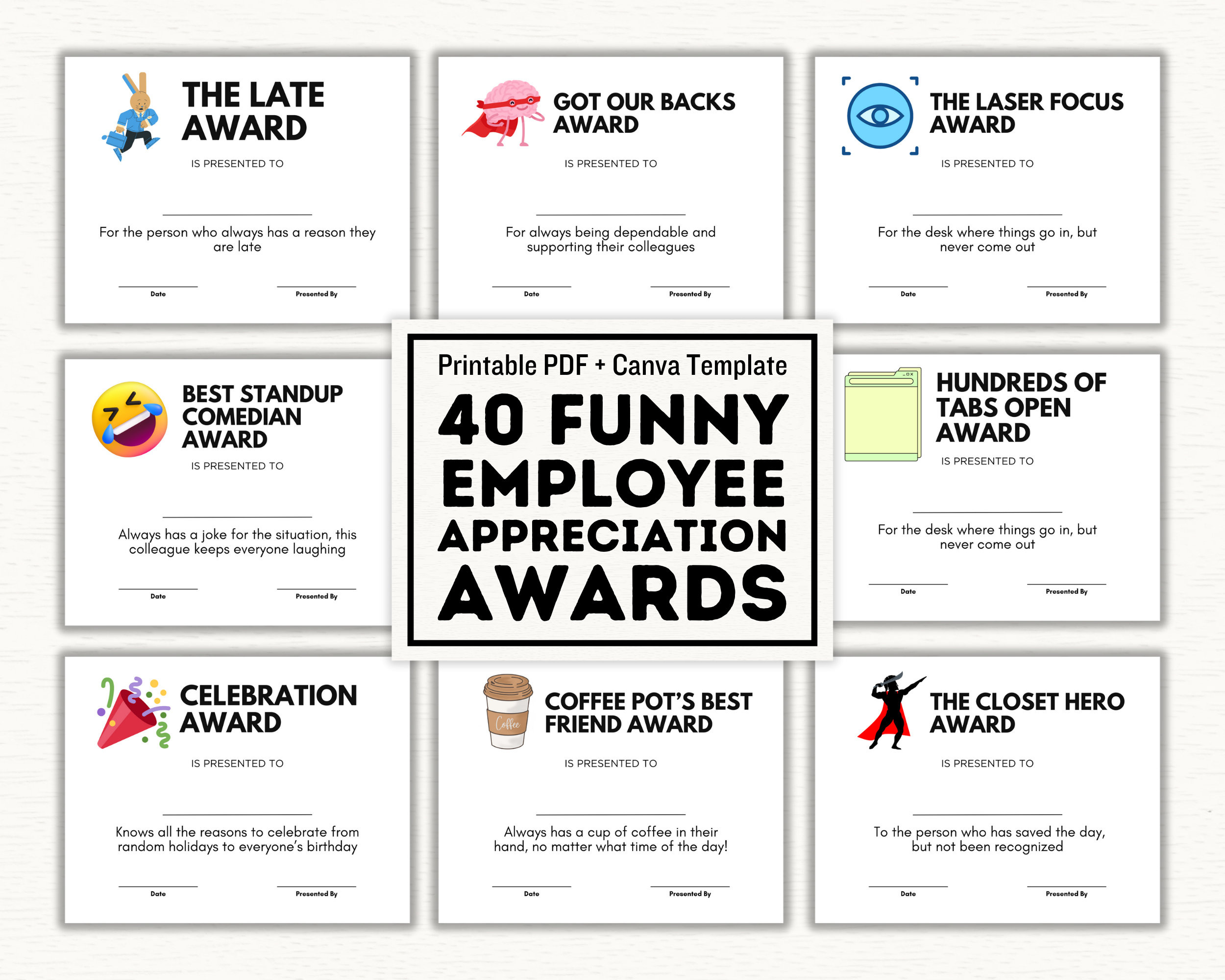 Funny 40 Employee Award Certificates, Printable Pdf And Editable for Funny Awards For Employees Free Printables