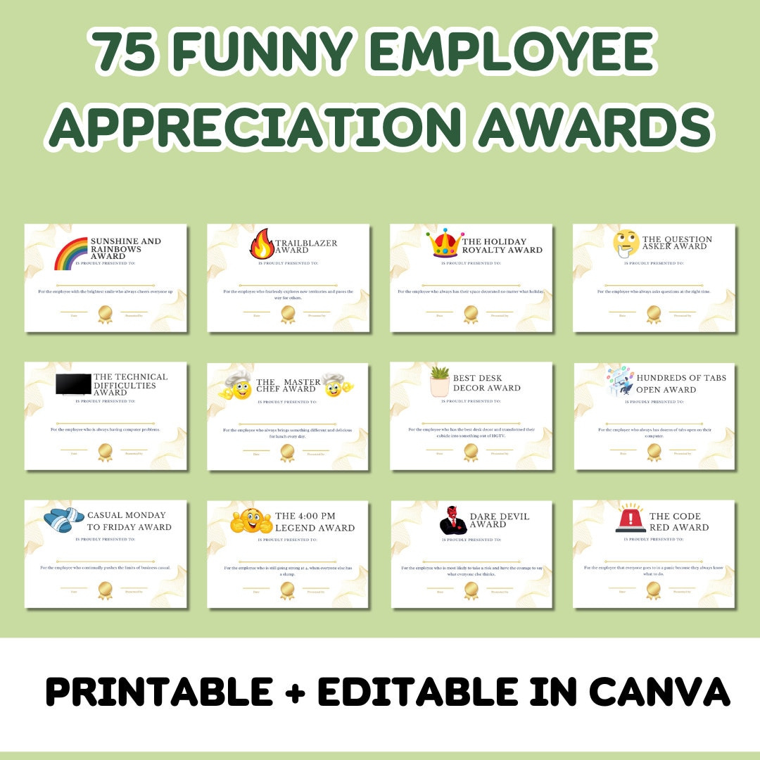 Funny Employee Appreciation Award Certificates - 75 Printable intended for Funny Awards For Employees Free Printables