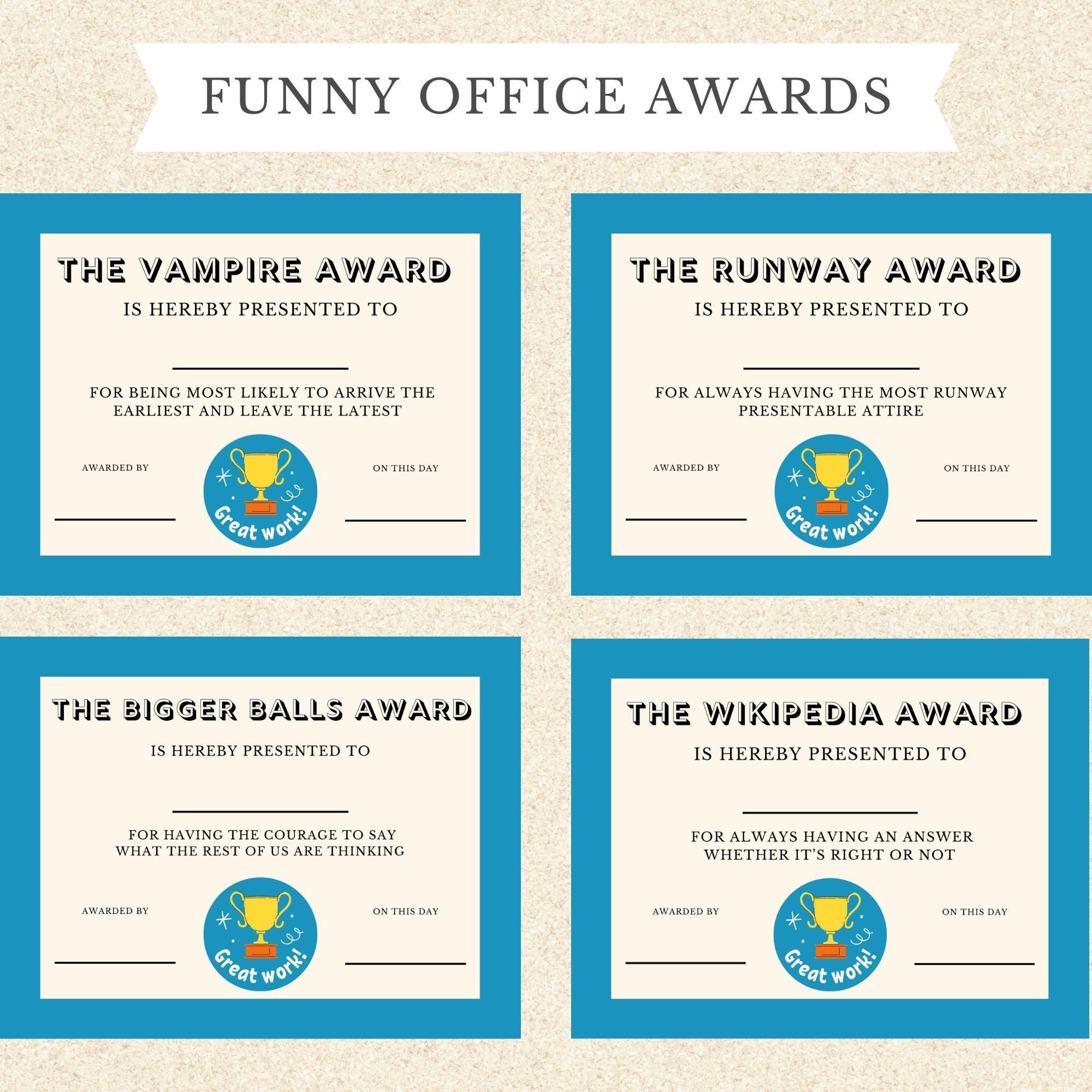 Funny Office Awards: Printable Employee Award Bundle (Digital with regard to Funny Awards For Employees Free Printables