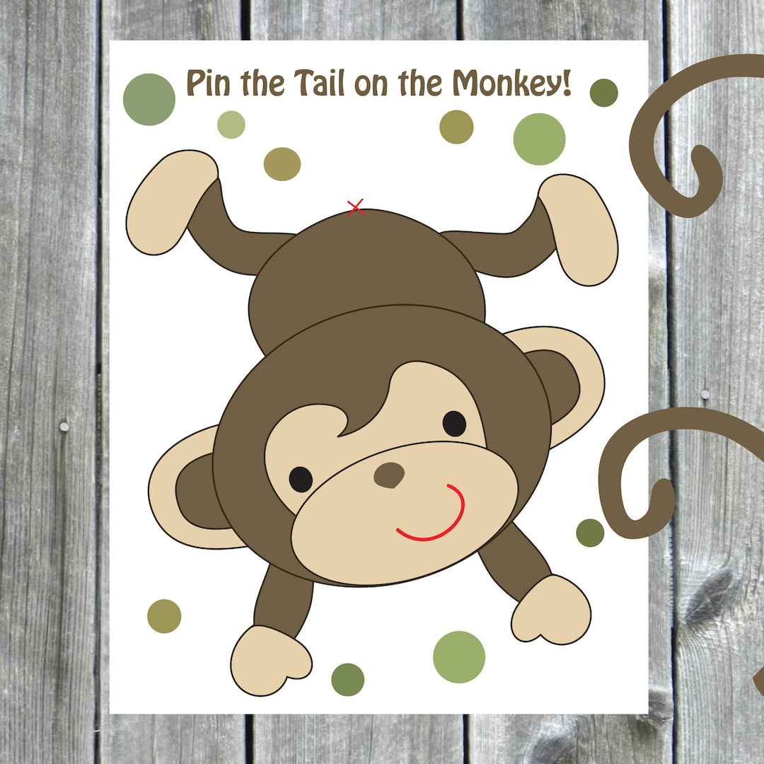 Game Pin The Tail On The Monkey Birthday Party Game Instant with regard to Pin the Tail on the Monkey Free Printable