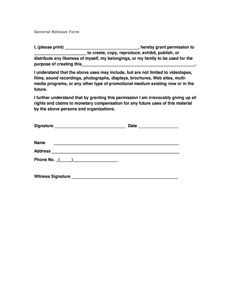 General Release Form - Fill Online, Printable, Fillable, Blank intended for Free General Release Of Information Form Template Word