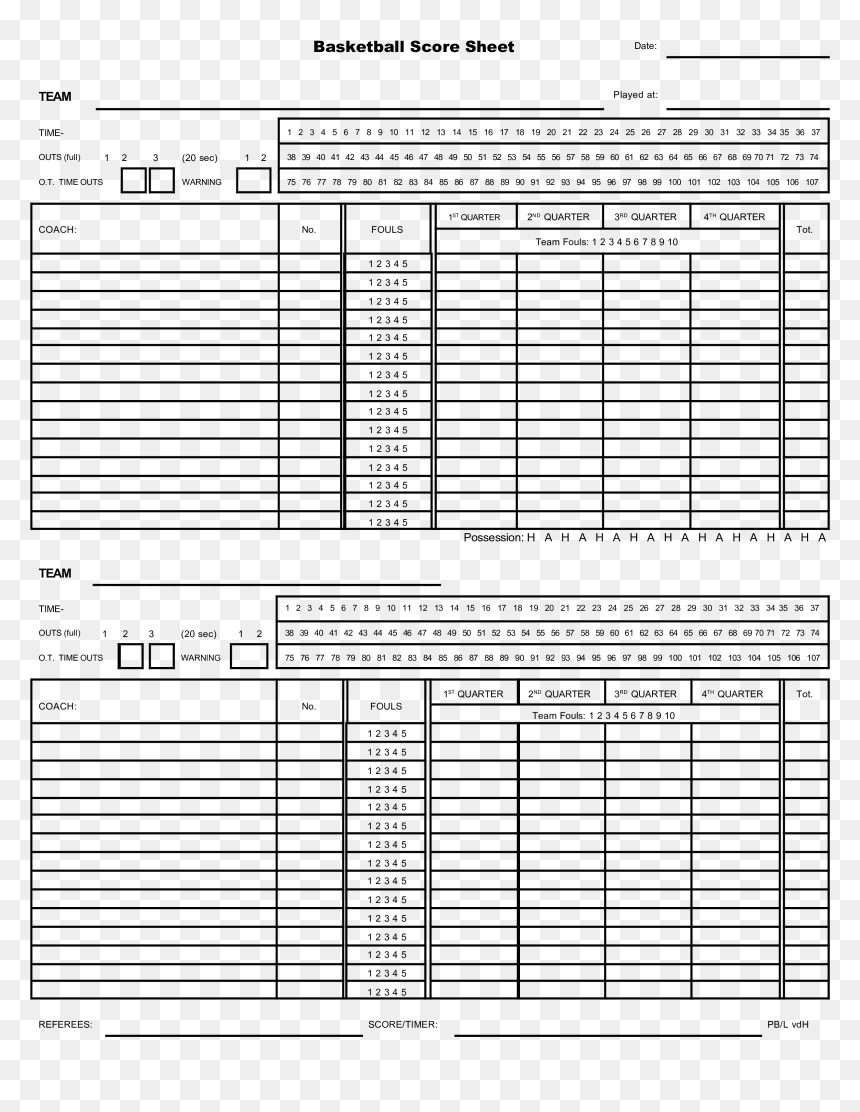 Generic Basketball Score Sheet Main Image - Free Basketball Score within Free Basketball Score Sheets Printable