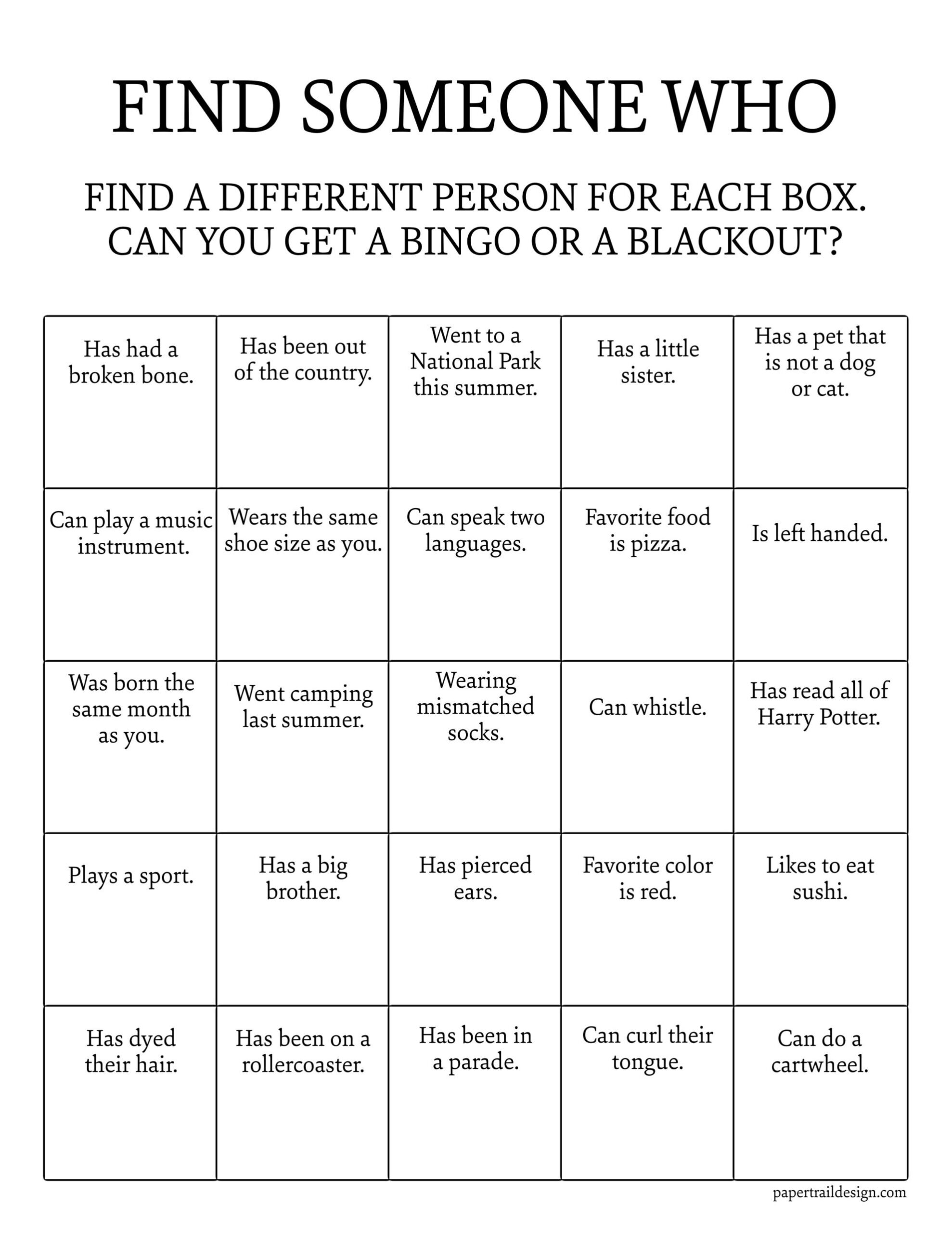 Get To Know You Bingo Printable - Paper Trail Design inside Get To Know You Bingo Free Printable