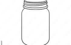 Glass Mason Jar Outline Line Art Clip Art Template. Simple Flat with Free Printable Mason Jar Template